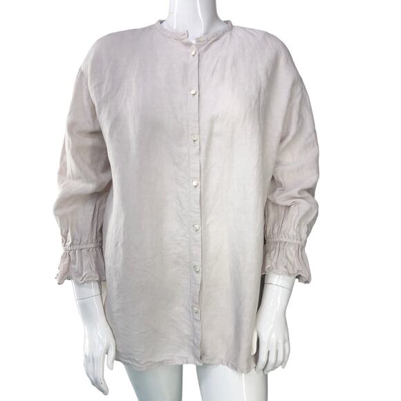 Nest Robe Womens Size OS One Size Blouse Button Up Band Collar Linen Ruched Cuff - Picture 10 of 16